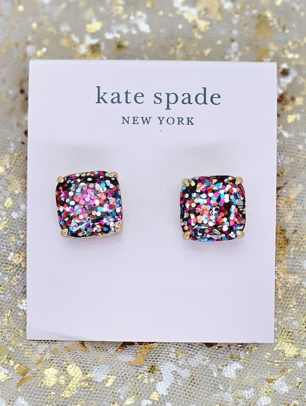 Kate Spade Multi Gold Tone Glitter Stud Earrings Rainbow Valentine's Day Gifts